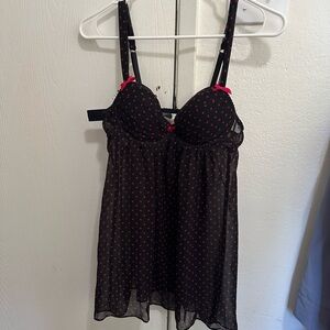 Black and Pink Polka Dot Sheer Babydoll Lingerie